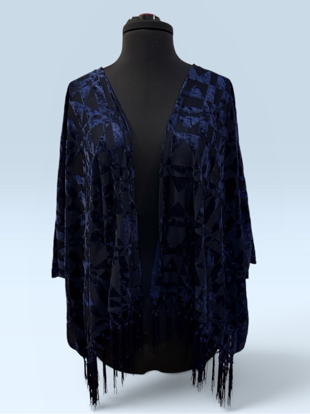 Lily White Navy Velvet Burnout Fringe Kimono